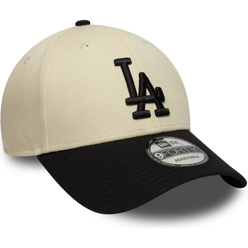 bone-curvo-bege-e-preto-ajustavel-9forty-colour-block-da-los-angeles-dodgers-mlb-da-new-era