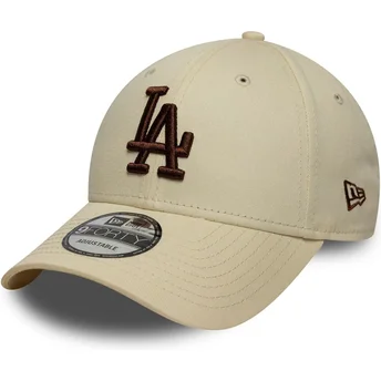 Boné curvo bege ajustável com logo castanho 9FORTY League Essential da Los Angeles Dodgers MLB da New Era