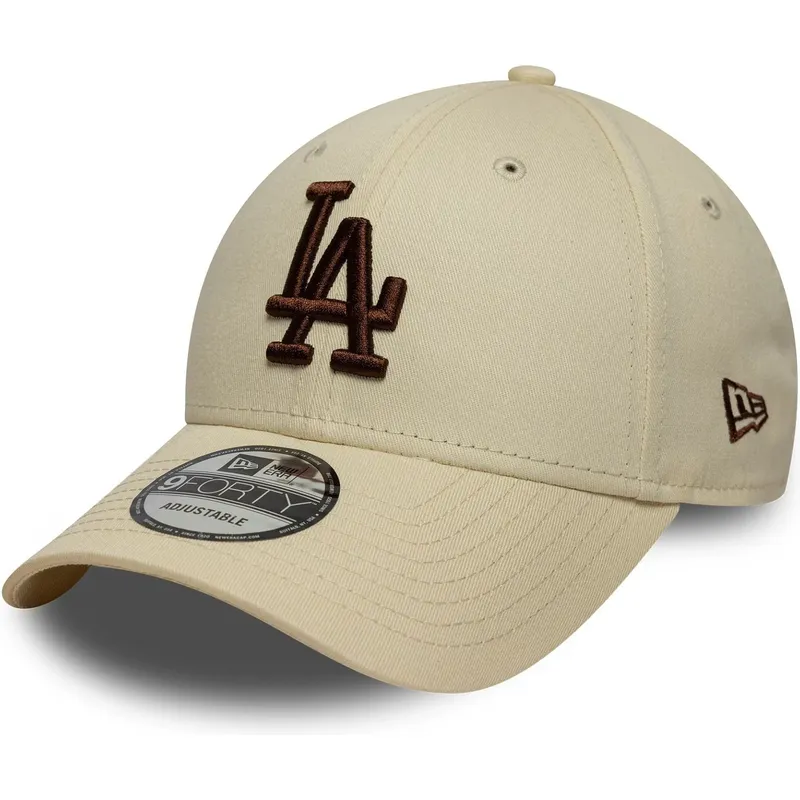 bone-curvo-bege-ajustavel-com-logo-castanho-9forty-league-essential-da-los-angeles-dodgers-mlb-da-new-era