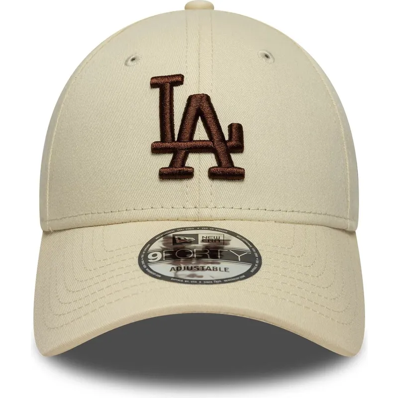 bone-curvo-bege-ajustavel-com-logo-castanho-9forty-league-essential-da-los-angeles-dodgers-mlb-da-new-era