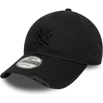Boné curvo preto ajustável com logo preto 9FORTY Wash Distress da New York Yankees MLB da New Era