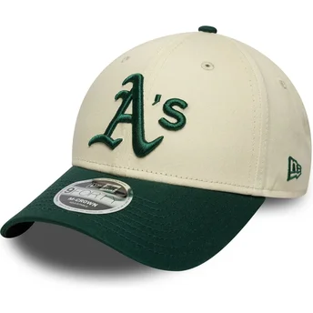 Boné curvo bege e verde snapback 9FORTY M-Crown da Oakland Athletics MLB da New Era