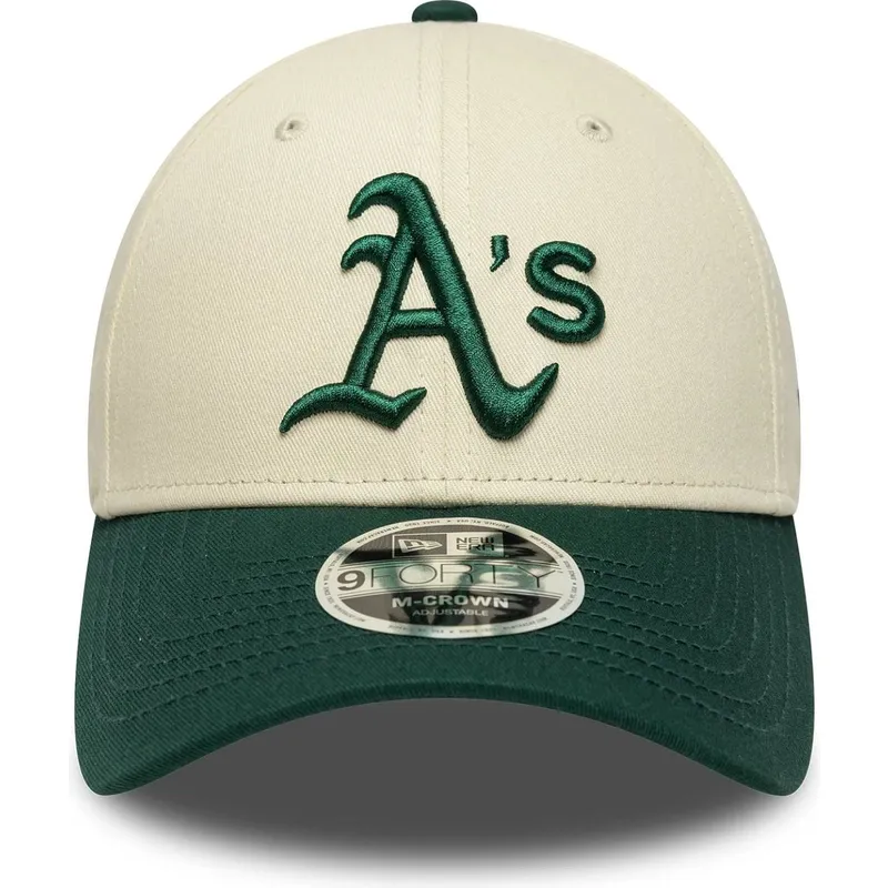bone-curvo-bege-e-verde-snapback-9forty-m-crown-da-oakland-athletics-mlb-da-new-era
