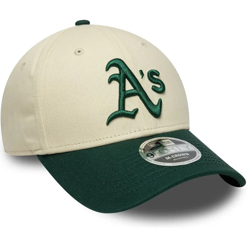 bone-curvo-bege-e-verde-snapback-9forty-m-crown-da-oakland-athletics-mlb-da-new-era