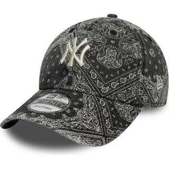 Boné curvo preto ajustável 9TWENTY Washed Paisley da New York Yankees MLB da New Era