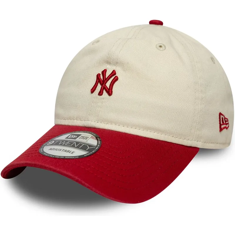 bone-curvo-bege-e-vermelho-ajustavel-9twenty-mini-washed-da-new-york-yankees-mlb-da-new-era