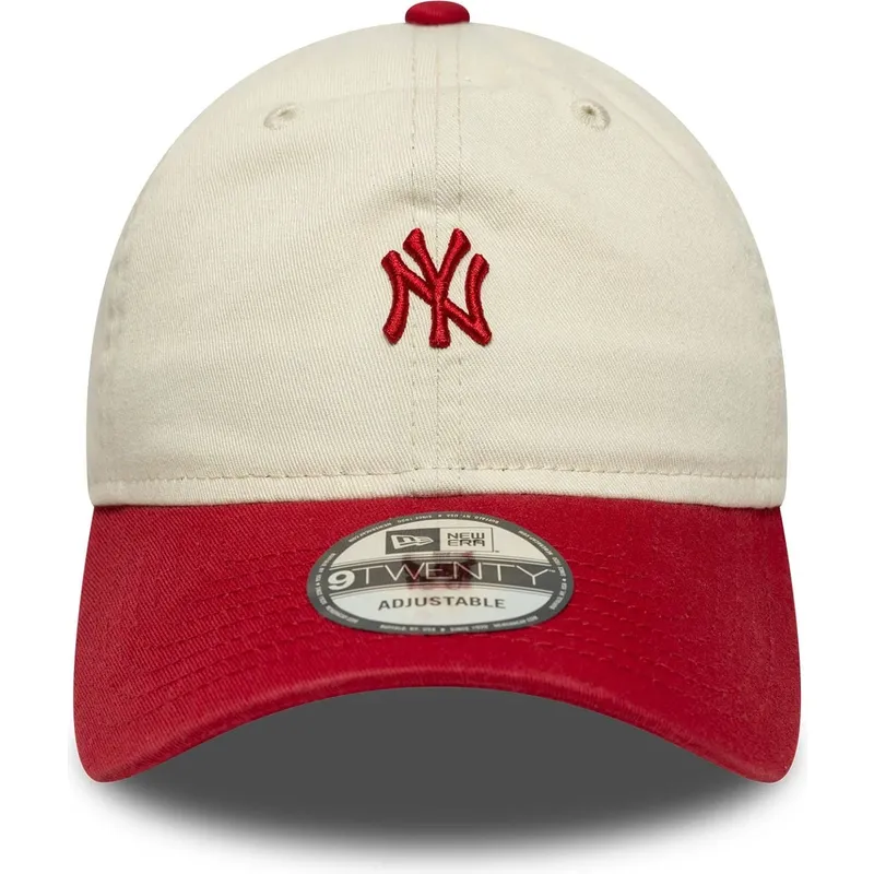 bone-curvo-bege-e-vermelho-ajustavel-9twenty-mini-washed-da-new-york-yankees-mlb-da-new-era