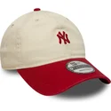 bone-curvo-bege-e-vermelho-ajustavel-9twenty-mini-washed-da-new-york-yankees-mlb-da-new-era