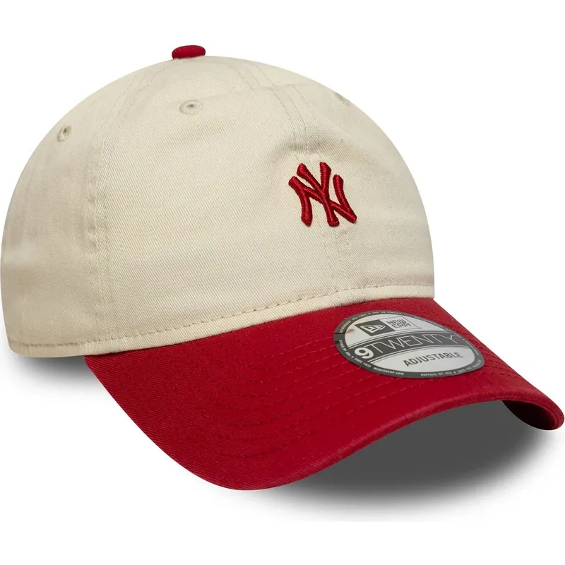 bone-curvo-bege-e-vermelho-ajustavel-9twenty-mini-washed-da-new-york-yankees-mlb-da-new-era