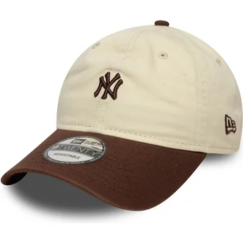 Boné curvo bege e castanho ajustável 9TWENTY Mini Washed da New York Yankees MLB da New Era