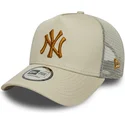 bone-trucker-bege-com-logo-castanho-a-frame-league-essential-da-new-york-yankees-mlb-da-new-era