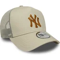 bone-trucker-bege-com-logo-castanho-a-frame-league-essential-da-new-york-yankees-mlb-da-new-era