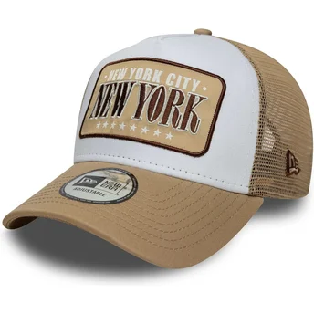 Boné trucker branco e castanho A Frame Location da New York Cidades e Praias da New Era