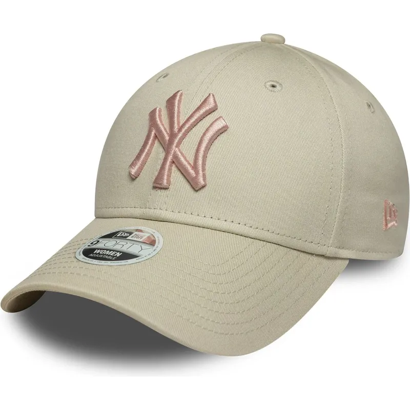 bone-curvo-bege-ajustavel-com-logo-rosa-para-mulheres-9forty-league-essential-da-new-york-yankees-mlb-da-new-era