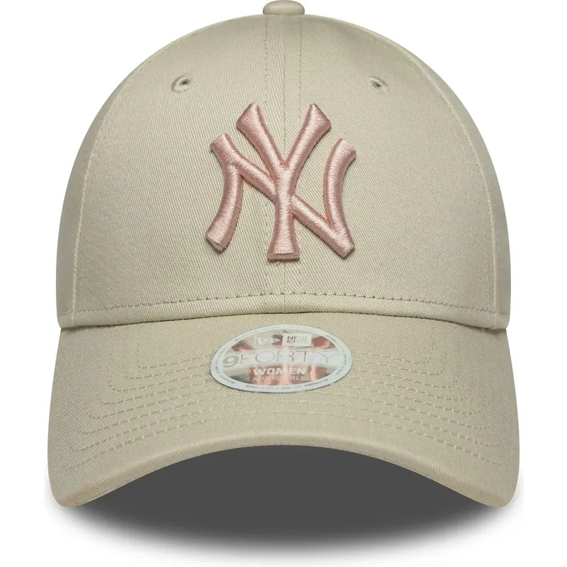 bone-curvo-bege-ajustavel-com-logo-rosa-para-mulheres-9forty-league-essential-da-new-york-yankees-mlb-da-new-era