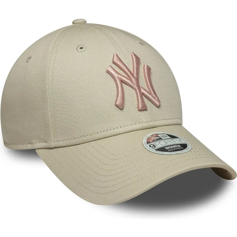 bone-curvo-bege-ajustavel-com-logo-rosa-para-mulheres-9forty-league-essential-da-new-york-yankees-mlb-da-new-era