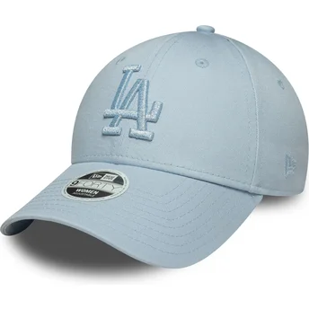 Boné curvo azul claro ajustável com logo azul para mulheres 9FORTY Metallic Logo da Los Angeles Dodgers MLB da New Era