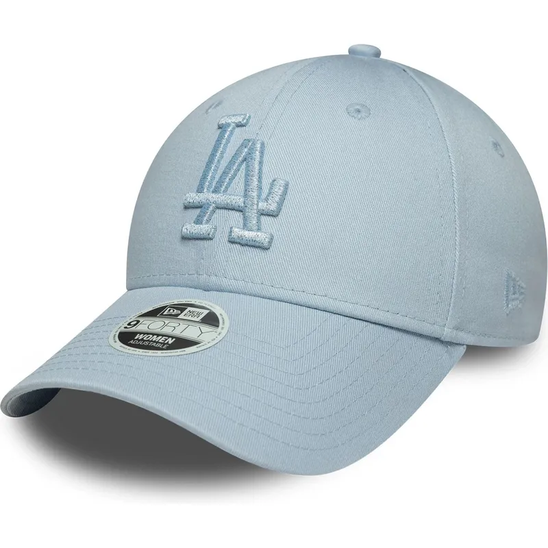 bone-curvo-azul-claro-ajustavel-com-logo-azul-para-mulheres-9forty-metallic-logo-da-los-angeles-dodgers-mlb-da-new-era