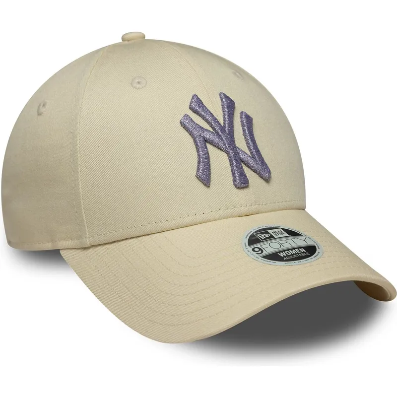 bone-curvo-bege-ajustavel-com-logo-violeta-para-mulheres-9forty-metallic-logo-da-new-york-yankees-mlb-da-new-era