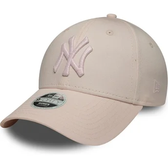Boné curvo rosa ajustável com logo rosa para mulheres 9FORTY Metallic Logo da New York Yankees MLB da New Era
