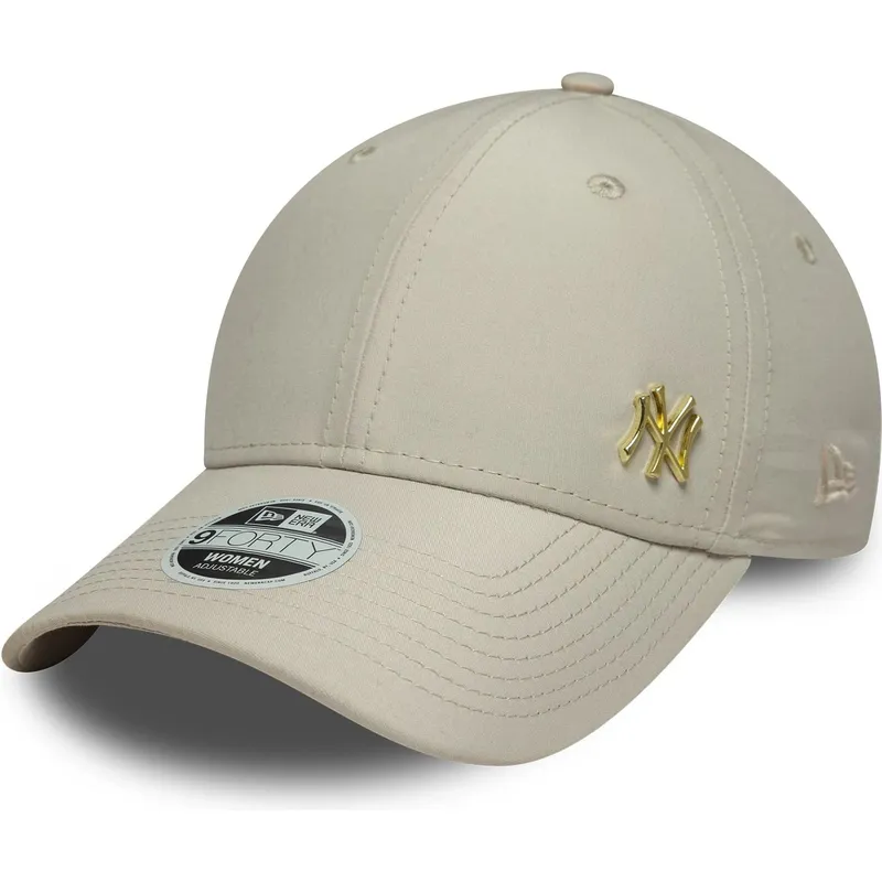 bone-curvo-bege-ajustavel-com-logo-dourado-para-mulheres-9forty-flawless-da-new-york-yankees-mlb-da-new-era