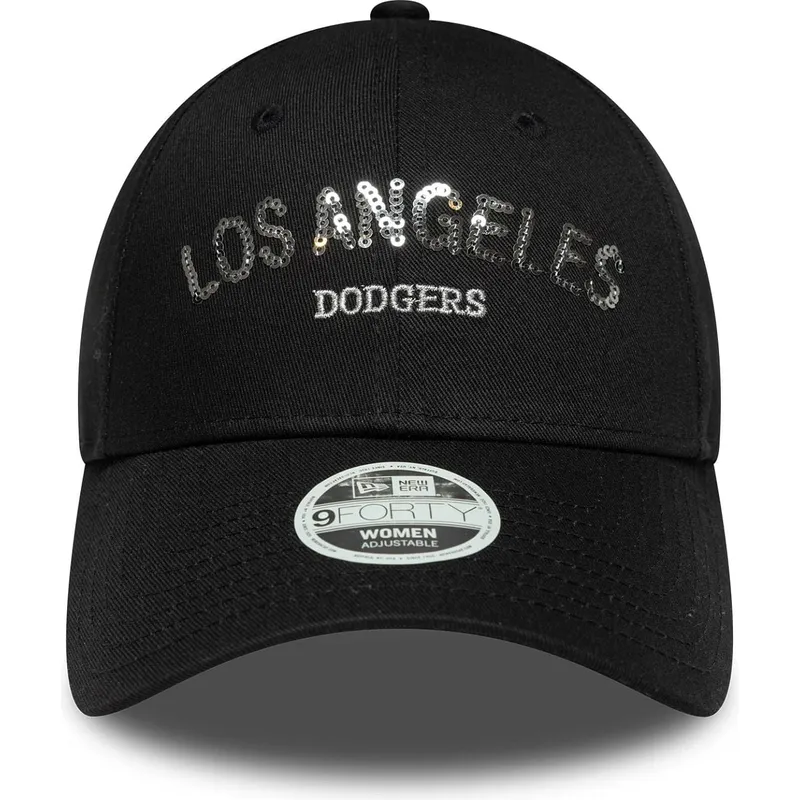 bone-curvo-preto-ajustavel-para-mulheres-9forty-sequin-wordmark-da-los-angeles-dodgers-mlb-da-new-era