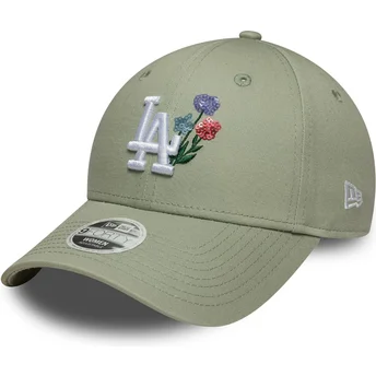 Boné curvo verde claro ajustável para mulheres 9FORTY Floral Icon da Los Angeles Dodgers MLB da New Era