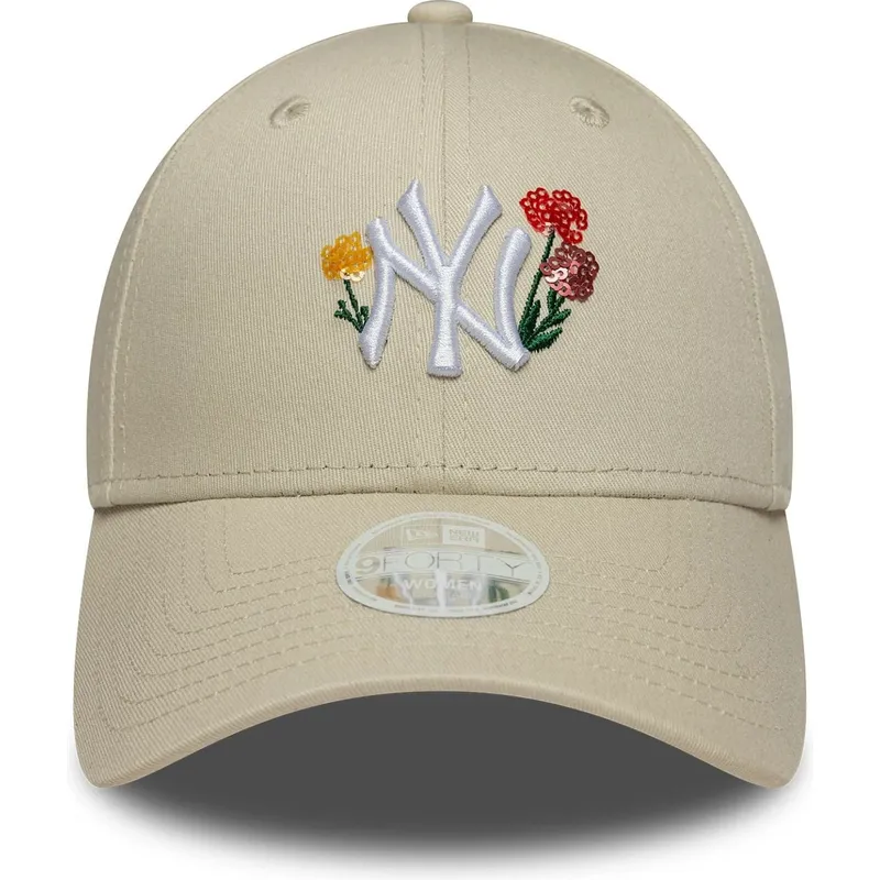 bone-curvo-bege-ajustavel-para-mulheres-9forty-floral-icon-da-new-york-yankees-mlb-da-new-era