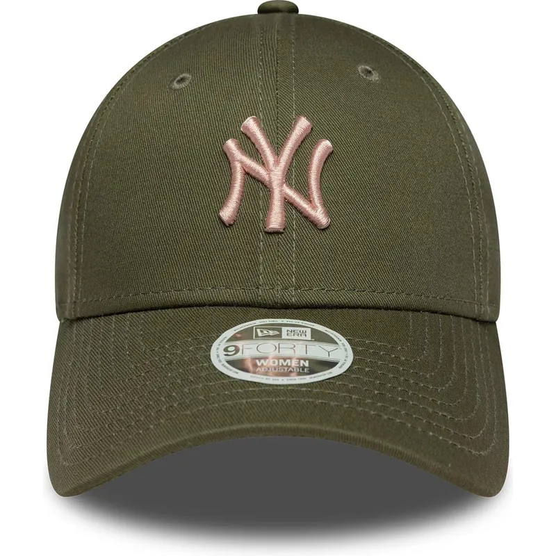bone-curvo-verde-ajustavel-com-logo-rosa-para-mulheres-9forty-league-essential-midi-da-new-york-yankees-mlb-da-new-era