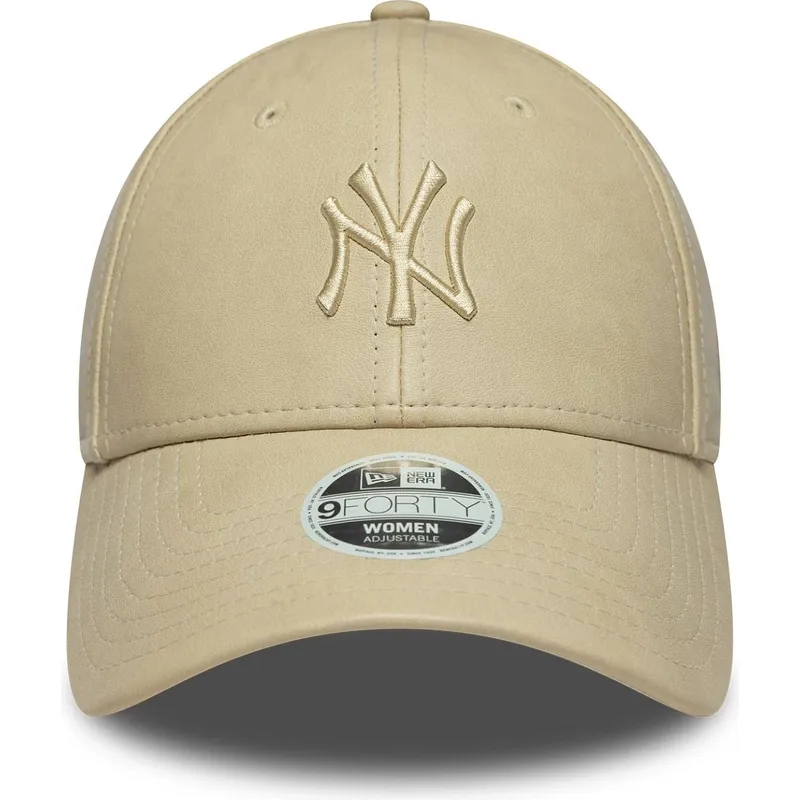 bone-curvo-bege-ajustavel-com-logo-bege-para-mulheres-9forty-pu-da-new-york-yankees-mlb-da-new-era