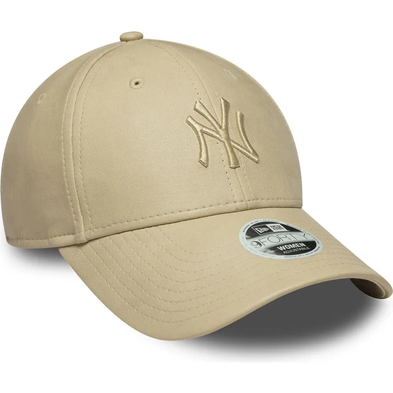 bone-curvo-bege-ajustavel-com-logo-bege-para-mulheres-9forty-pu-da-new-york-yankees-mlb-da-new-era