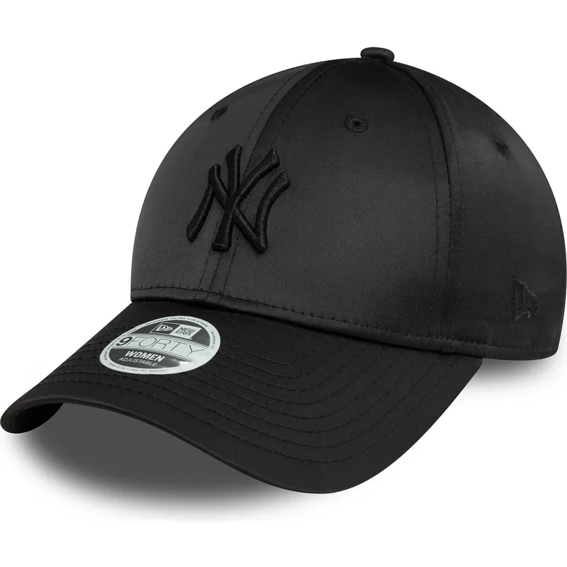 bone-curvo-preto-snapback-com-logo-preto-para-mulheres-9forty-satin-da-new-york-yankees-mlb-da-new-era