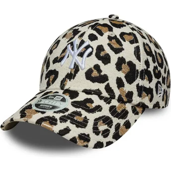 Boné curvo leopardo ajustável para mulheres 9FORTY Midi da New York Yankees MLB da New Era