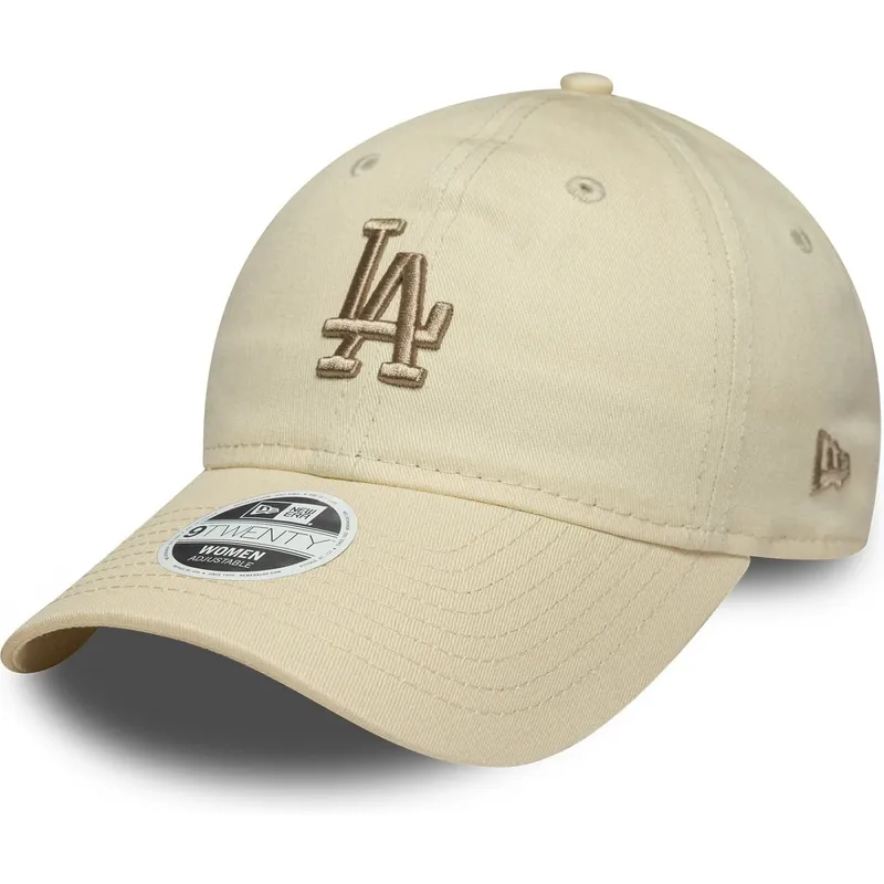 bone-curvo-bege-ajustavel-com-logo-bege-para-mulheres-9twenty-league-essential-midi-da-los-angeles-dodgers-mlb-da-new-era