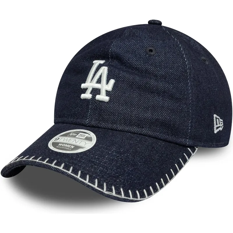 bone-curvo-azul-marinho-ajustavel-para-mulheres-9twenty-denim-stitch-da-los-angeles-dodgers-mlb-da-new-era
