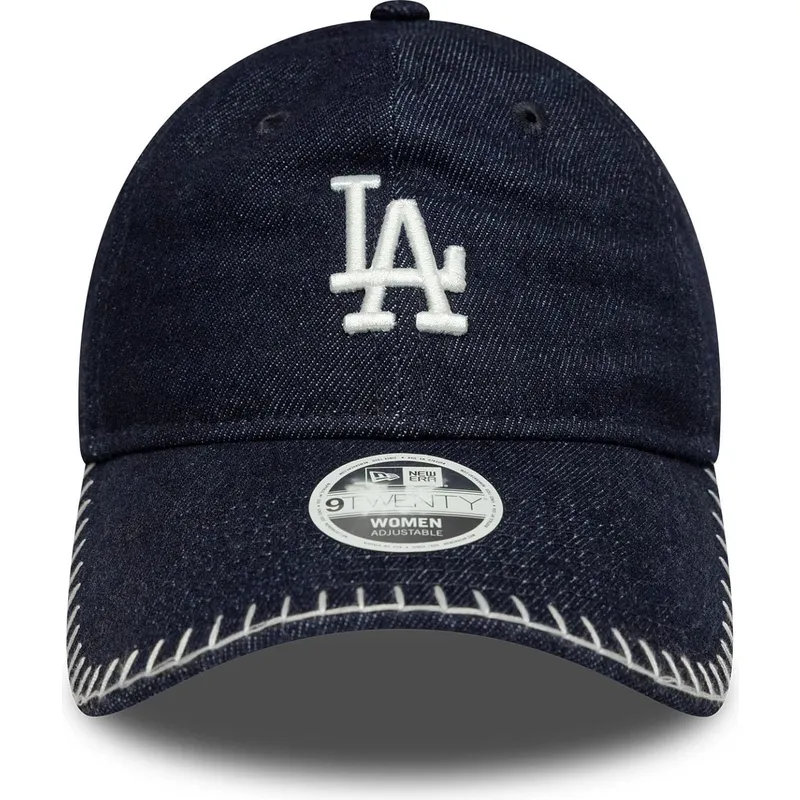 bone-curvo-azul-marinho-ajustavel-para-mulheres-9twenty-denim-stitch-da-los-angeles-dodgers-mlb-da-new-era