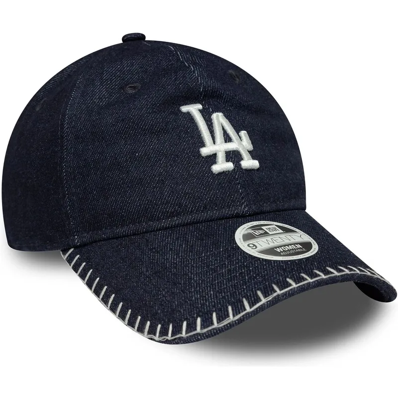 bone-curvo-azul-marinho-ajustavel-para-mulheres-9twenty-denim-stitch-da-los-angeles-dodgers-mlb-da-new-era