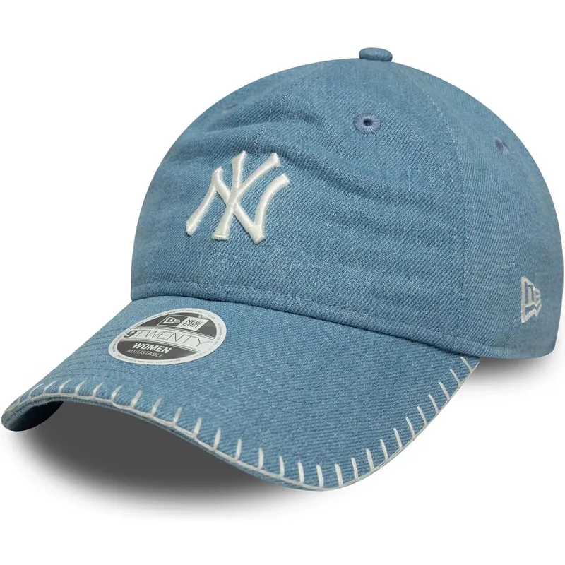 bone-curvo-azul-ajustavel-para-mulheres-9twenty-denim-stitch-da-new-york-yankees-mlb-da-new-era