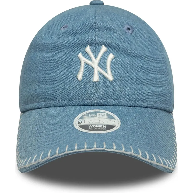 bone-curvo-azul-ajustavel-para-mulheres-9twenty-denim-stitch-da-new-york-yankees-mlb-da-new-era