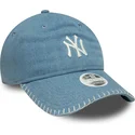 bone-curvo-azul-ajustavel-para-mulheres-9twenty-denim-stitch-da-new-york-yankees-mlb-da-new-era