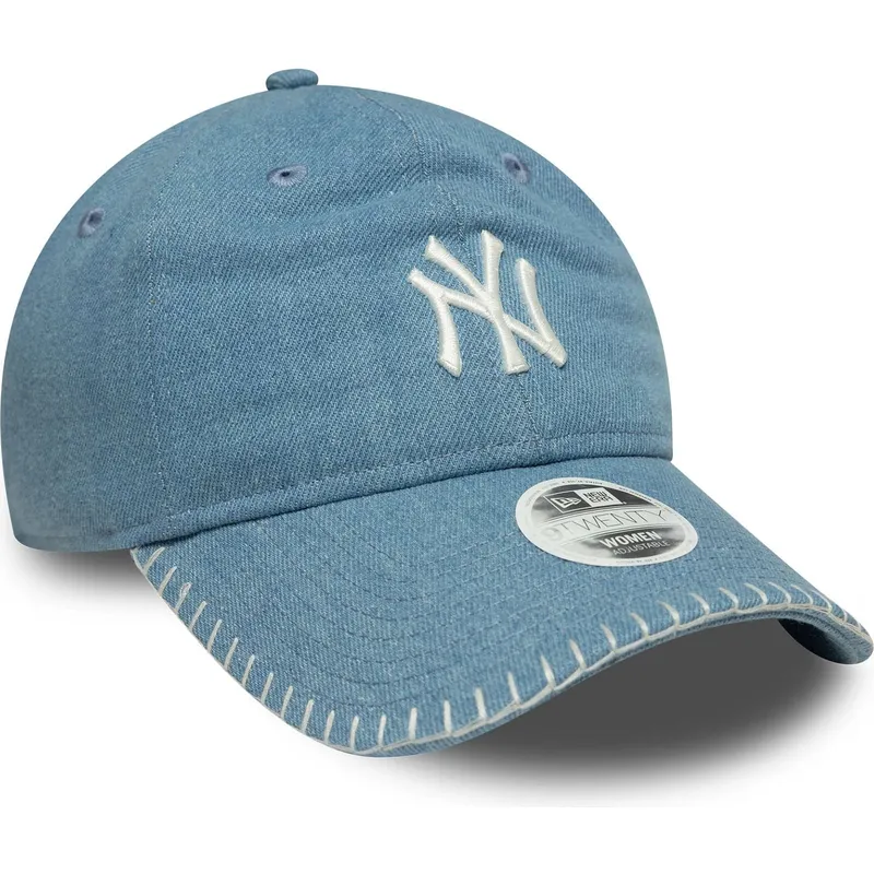 bone-curvo-azul-ajustavel-para-mulheres-9twenty-denim-stitch-da-new-york-yankees-mlb-da-new-era