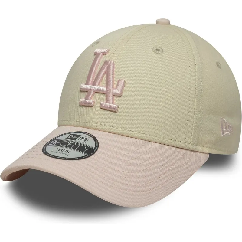 bone-curvo-bege-e-rosa-ajustavel-para-crianca-9forty-league-essential-da-los-angeles-dodgers-mlb-da-new-era