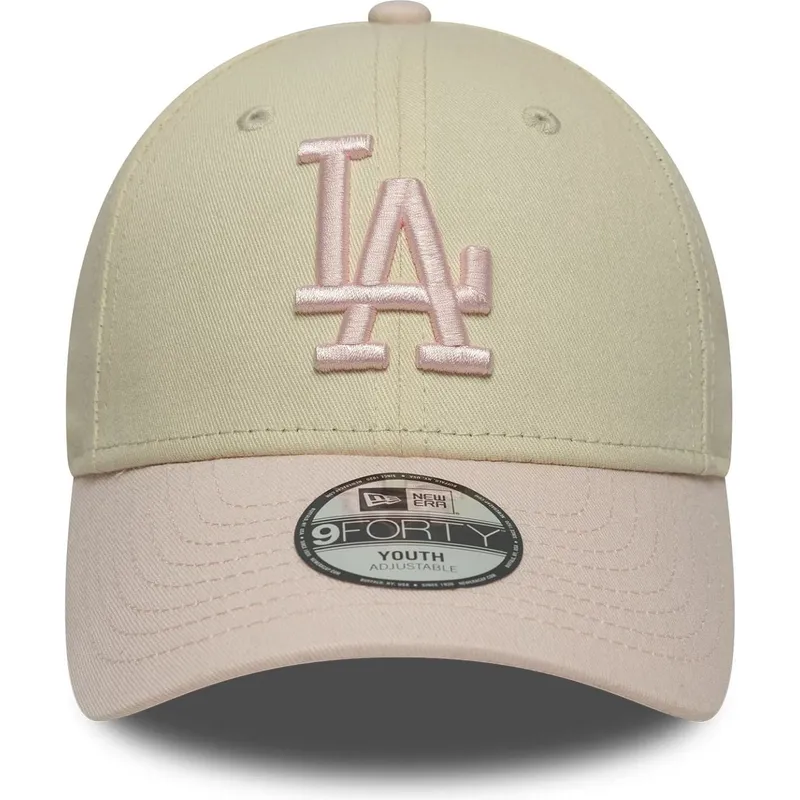 bone-curvo-bege-e-rosa-ajustavel-para-crianca-9forty-league-essential-da-los-angeles-dodgers-mlb-da-new-era