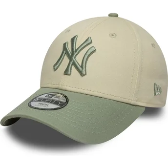 Boné curvo bege e verde ajustável para criança 9FORTY League Essential da New York Yankees MLB da New Era