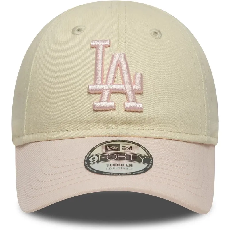 bone-curvo-bege-e-rosa-ajustavel-para-crianca-pequeno-9forty-league-essential-da-los-angeles-dodgers-mlb-da-new-era