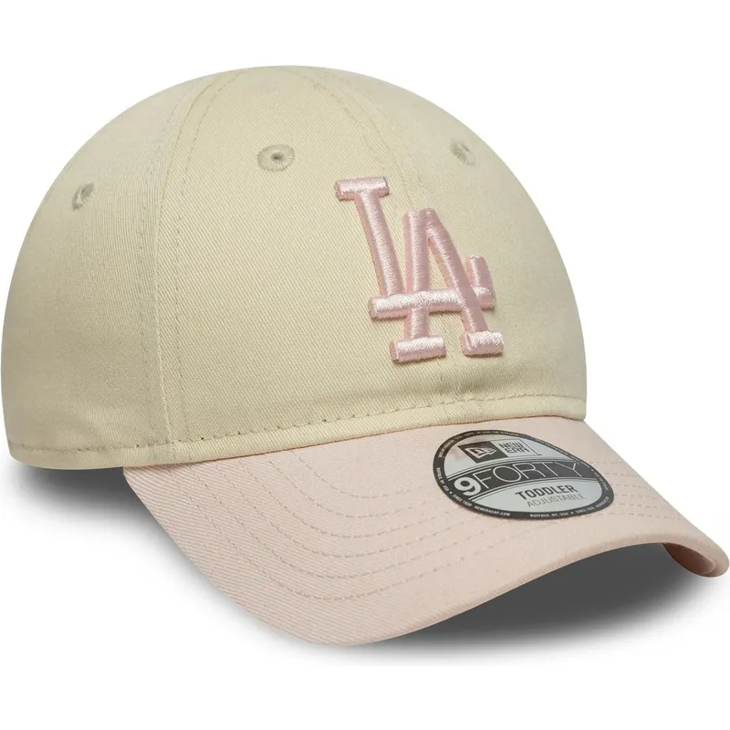 bone-curvo-bege-e-rosa-ajustavel-para-crianca-pequeno-9forty-league-essential-da-los-angeles-dodgers-mlb-da-new-era