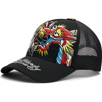 Boné trucker preto Dragon And Roses Graphic da Ed Hardy
