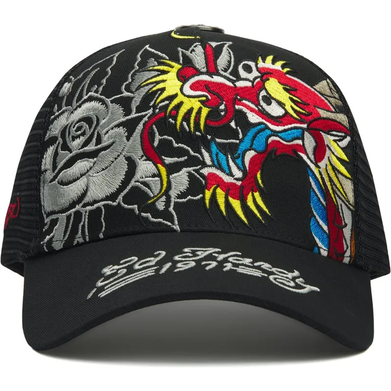 bone-trucker-preto-dragon-and-roses-graphic-da-ed-hardy