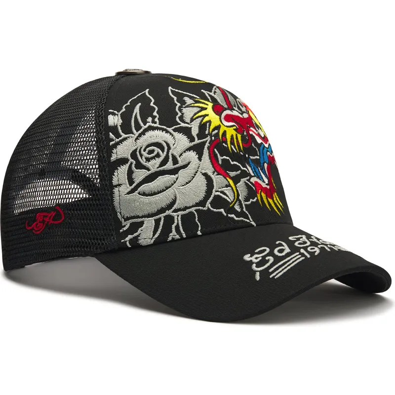 bone-trucker-preto-dragon-and-roses-graphic-da-ed-hardy