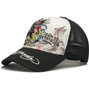 Boné trucker branco e preto Tattoo Eagle Graphic da Ed Hardy